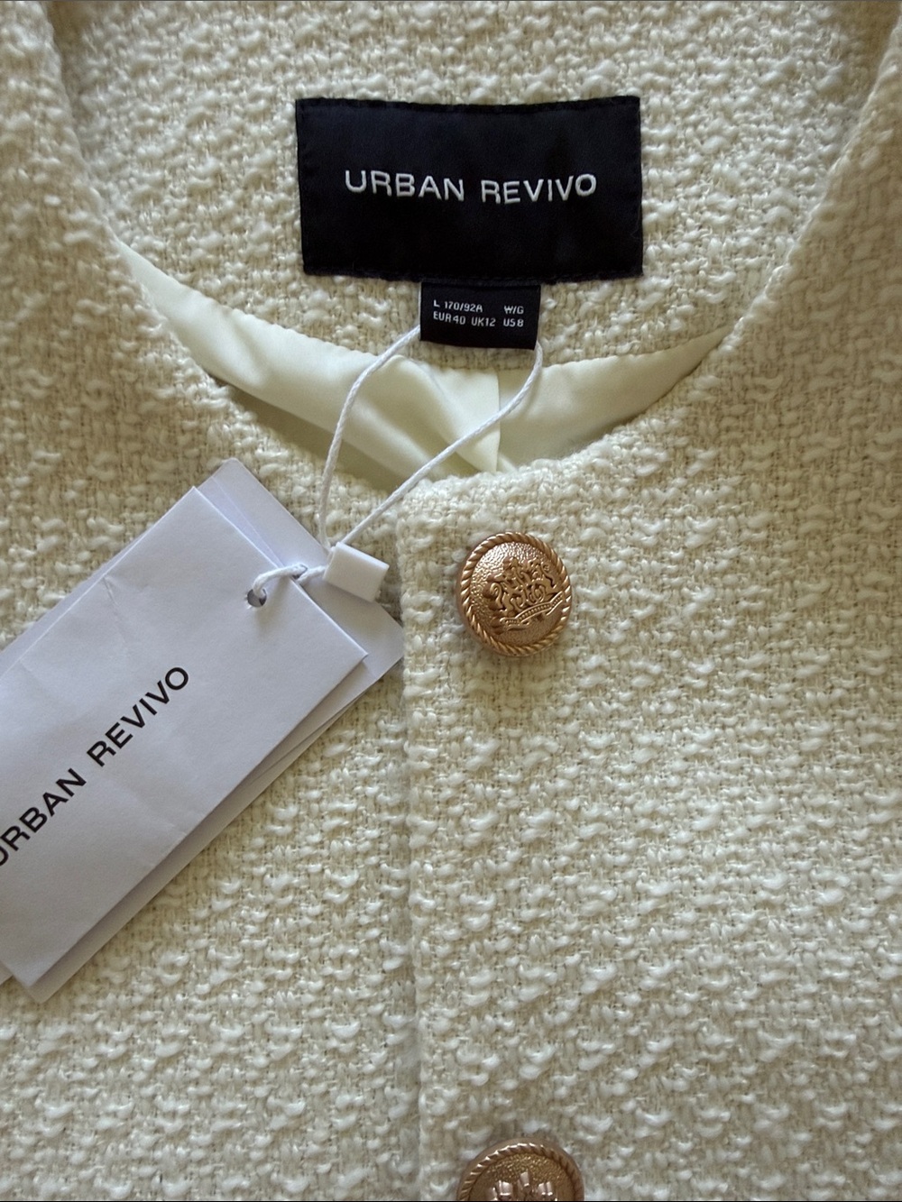 Urban Revivo Cream Bouclé Double-Breasted Jacket - Picture 2 of 2